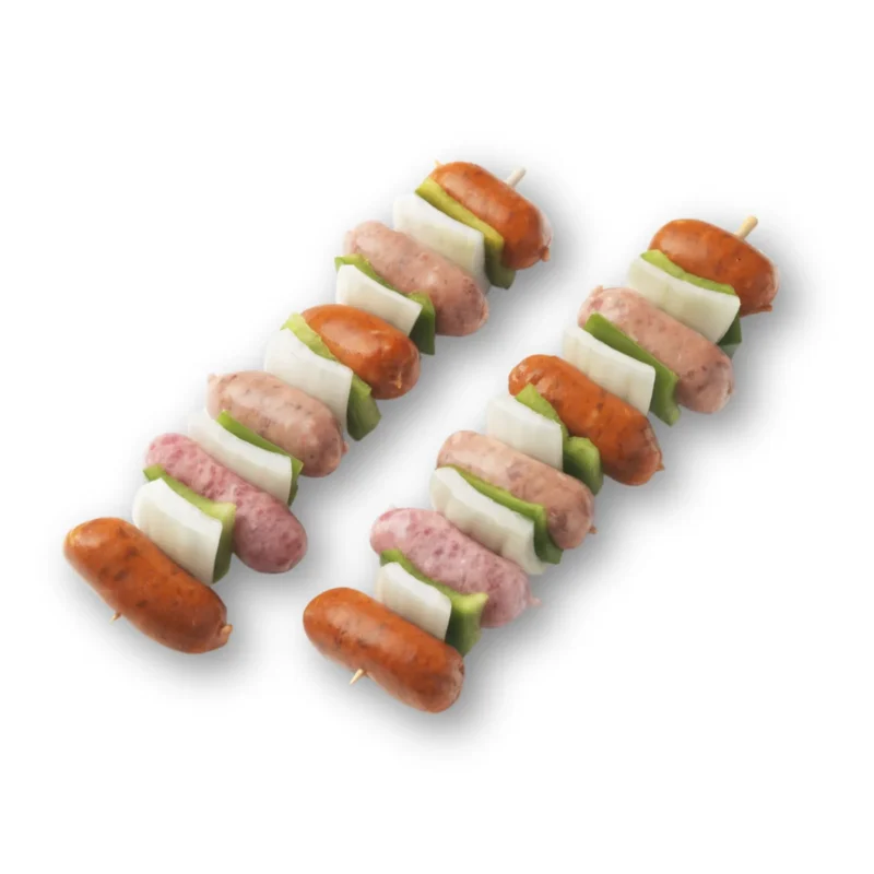 brochetas carnia para barbacoa con pimiento y salchichas